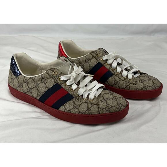 New Gucci Ace GG Supreme Web Red Beige Shoes Size 11.5 US (367274) main image 6